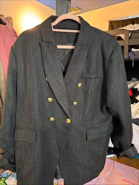 Double-Breasted Black Blazer with Gold Buttons